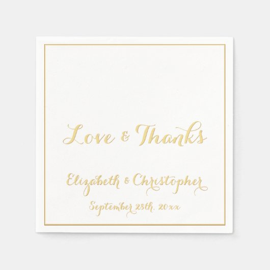 Elegante Trouwliefde Dank Faux Goud Wit Papier Servet (Voorkant)