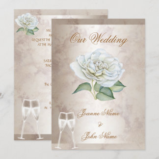 Elegante trouwmarmerroos crème wit champagne kaart