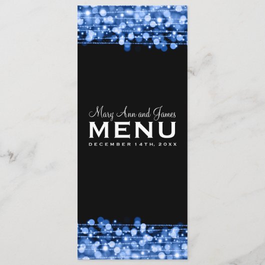 Elegante Trouwmenu Feest Glitters Blauw Menu (Achterkant)