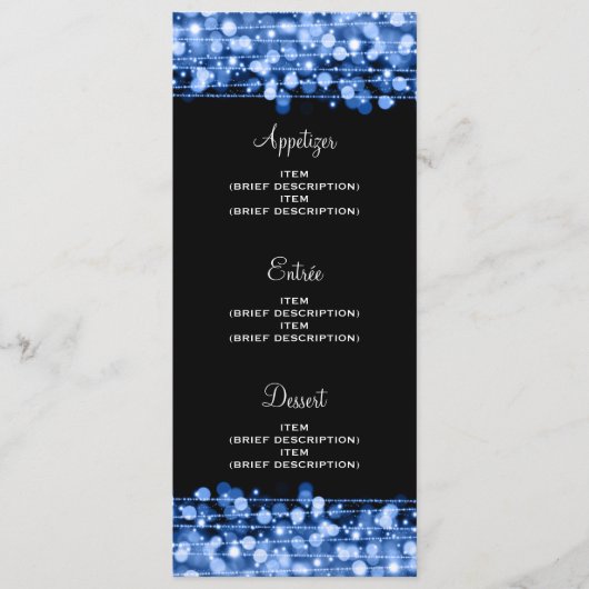 Elegante Trouwmenu Feest Vonken Blauw Menu (Voorkant)