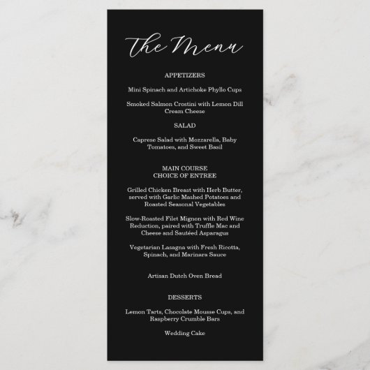 Elegante Trouwmenu in Zwart en Wit Menu (Voorkant)