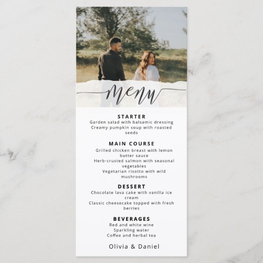 Elegante trouwmenu met moderne script menu (Voorkant)