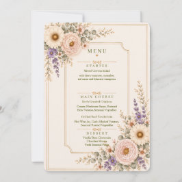 Elegante trouwmenu met wilde bloemen. kaart