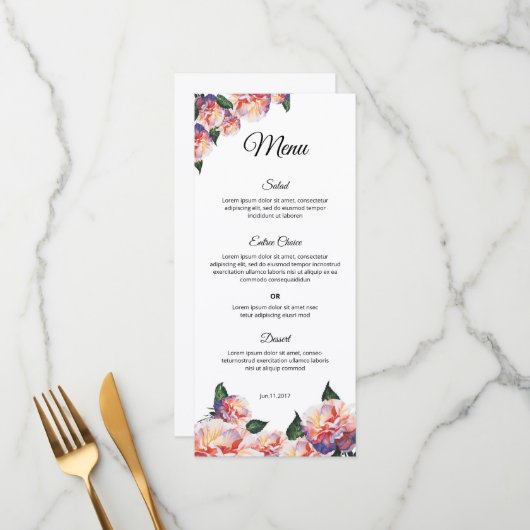 Elegante trouwmenu sjabloon – Printbaar ontwerp Menu (Voorkant / Achterkant in situ)