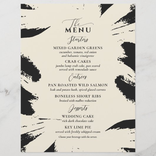 Elegante trouwmenukaart Bot zwart Twee hoofdgerech (Voorkant)