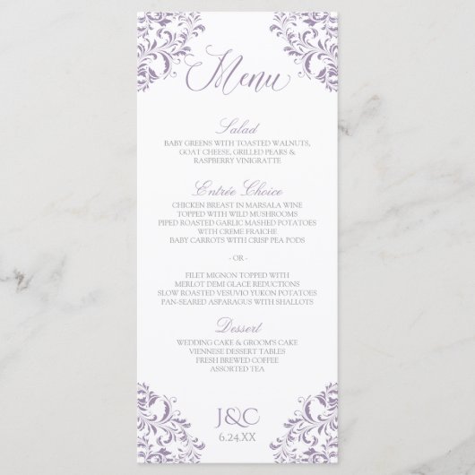 Elegante trouwmenu's | Nadine (Lavendel) Menu (Voorkant)