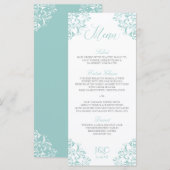 Elegante trouwmenus | Nadine (licht turquoise) Menu (Voorkant / Achterkant)