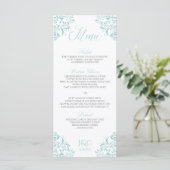 Elegante trouwmenus | Nadine (licht turquoise) Menu (Staand voorkant)