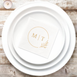 Elegante trouwmonogram groene bladeren folie servetten