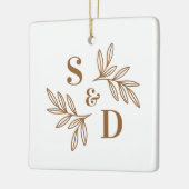 Elegante trouwmonogram groene bladeren keramisch ornament (Links)