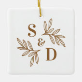 Elegante trouwmonogram groene bladeren keramisch ornament (Voorkant)