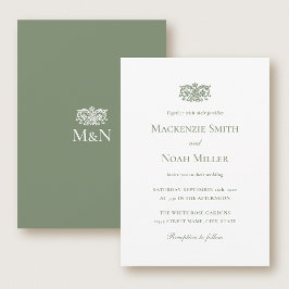 Elegante Trouwmonogram Uitnodiging Sierlijk Groen