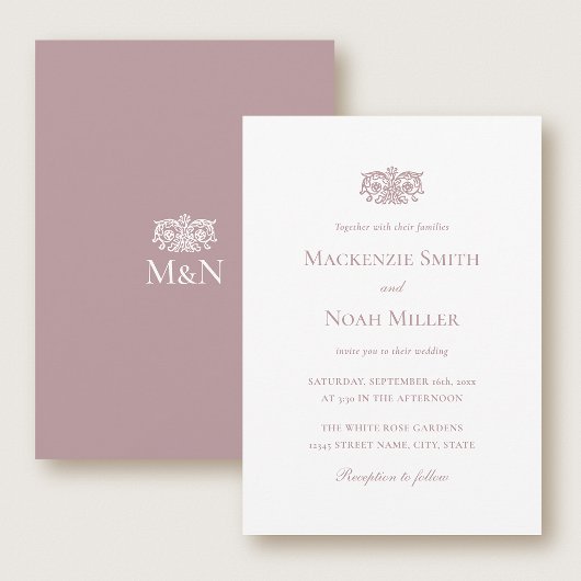 Elegante Trouwmonogram Uitnodiging Sierlijk Roze