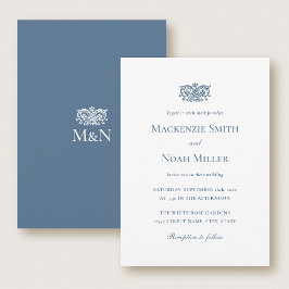 Elegante Trouwmonogram Uitnodiging Sierlijke Blauw