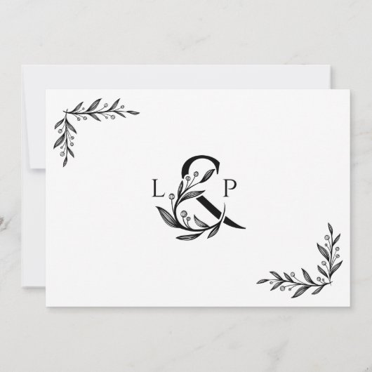 Elegante trouwmonogrammen met bloemend ampersand kaart (Achterkant)