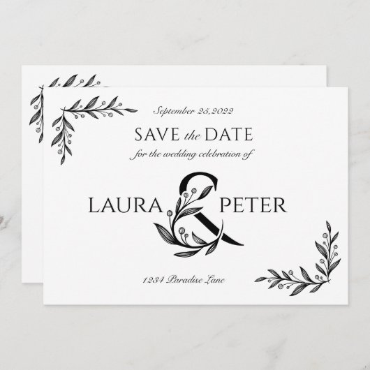 Elegante trouwmonogrammen met bloemend ampersand kaart (Voorkant / Achterkant)