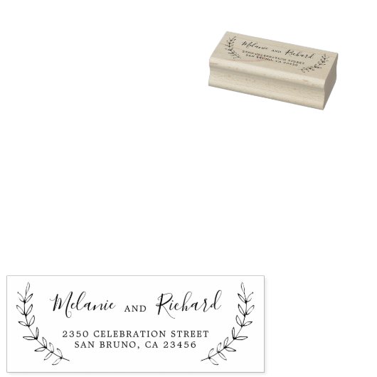 Elegante Trouwnamen Botanisch Terugkeeradres Rubberstempel (Gestempeld)