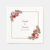 Elegante trouwnamen Datum Floral Gold Cocktail Servet (Voorkant)