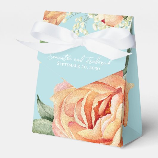 Elegante Trouwperzik Bloemenblauw Bedankdoosjes (Voorkant Zijde)