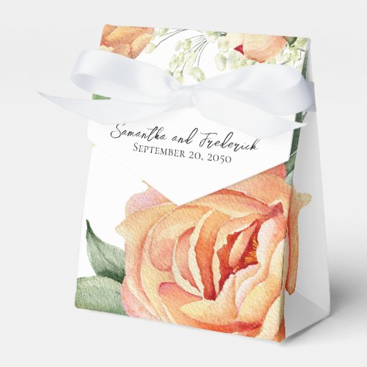 Elegante Trouwperzik Floral Custom Bedankdoosjes (Voorkant Zijde)