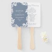 Elegante Trouwprogramma Fan | Bladeren | Dusty Blu Handwaaier (Voorkant en achterkant)