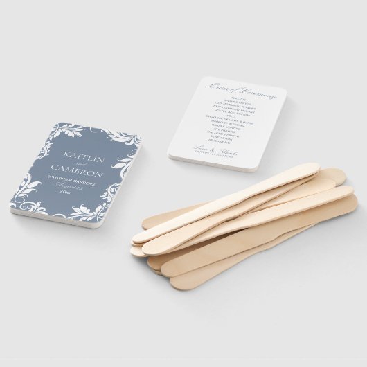 Elegante Trouwprogramma Fan | Bladeren | Dusty Blu Handwaaier (Niet-gemonteerd)