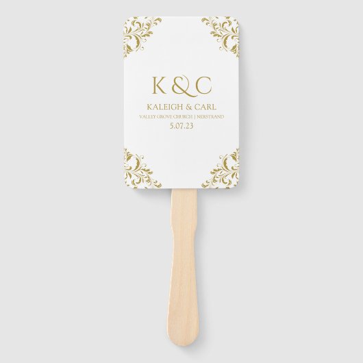 Elegante Trouwprogramma Fans | Vintage (goud) Handwaaier (Voorkant)