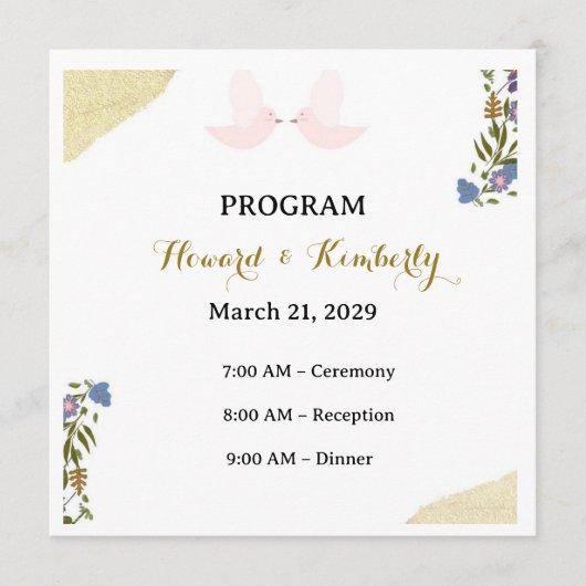Elegante Trouwprogramma Kaart met Bloemen (Voorkant)