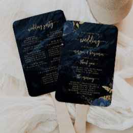 Elegante trouwprogramma Navy Blue met bloemmotief Handwaaier