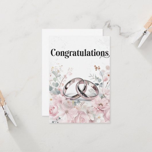 Elegante trouwringen en bloemengrens kaart (Voorkant / Achterkant in situ)