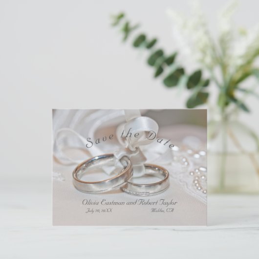 Elegante trouwringen Save the Date Aankondigingskaart (Staand voorkant)