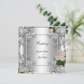 Elegante Trouwroos Zilver Wit 2 Kaart (Staand voorkant)