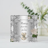 Elegante Trouwroos Zilver Wit Kaart (Staand voorkant)