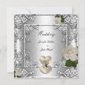 Elegante Trouwroos Zilver Wit Kaart (Voorkant)