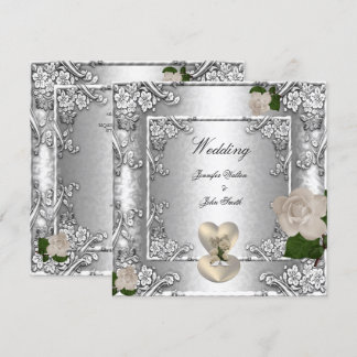 Elegante Trouwroos Zilver Wit Kaart