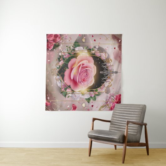 Elegante Trouwroze Muurschildering #4 Wandkleed (In Situ (horizontaal))