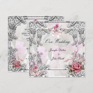 Elegante Trouwroze Roze Zilver Wit Kaart