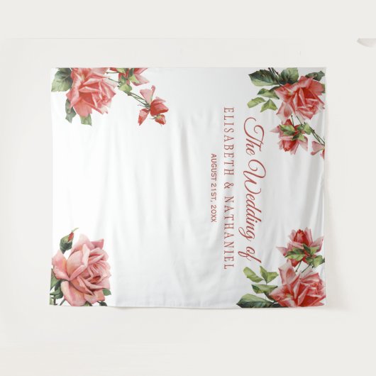 Elegante trouwroze rozen fotohokje achtergrond wandkleed (Voorkant (horizontaal))