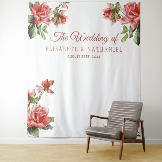 Elegante trouwroze rozen fotohokje achtergrond wandkleed (In situ)