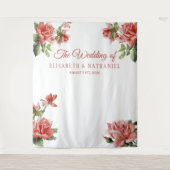 Elegante trouwroze rozen fotohokje achtergrond wandkleed (Voorkant)