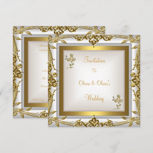 Elegante Trouwsier Bloemig Wit Goud Kaart (Voorkant / Achterkant)