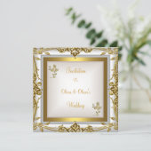 Elegante Trouwsier Bloemig Wit Goud Kaart (Staand voorkant)