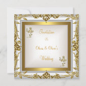 Elegante Trouwsier Bloemig Wit Goud Kaart (Voorkant)