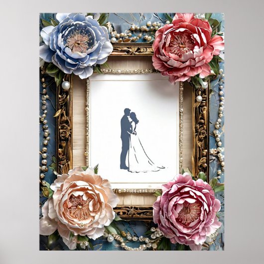 Elegante trouwsilhouet in lijst poster (Voorkant)