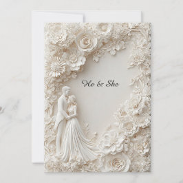🌸 Elegante Trouwsilhouet Ivoor Bloemig Papier Kaart
