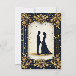 Elegante Trouwsilhouet met Sierlijk Gouden Frame Kaart