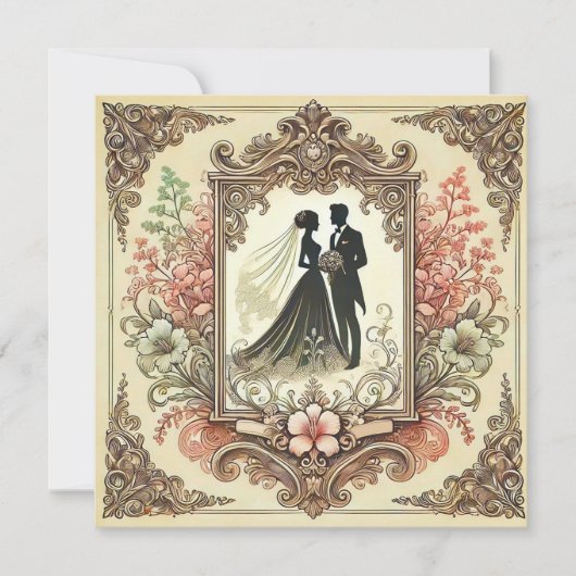 Elegante Trouwsilhouet Omlijst Kaart (Voorkant)