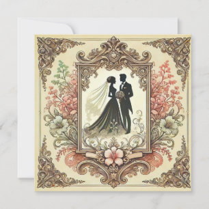 Elegante Trouwsilhouet Omlijst Kaart