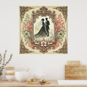 Elegante Trouwsilhouet Omlijst Poster (Keuken)
