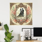 Elegante Trouwsilhouet Omlijst Poster (Thuiskantoor)